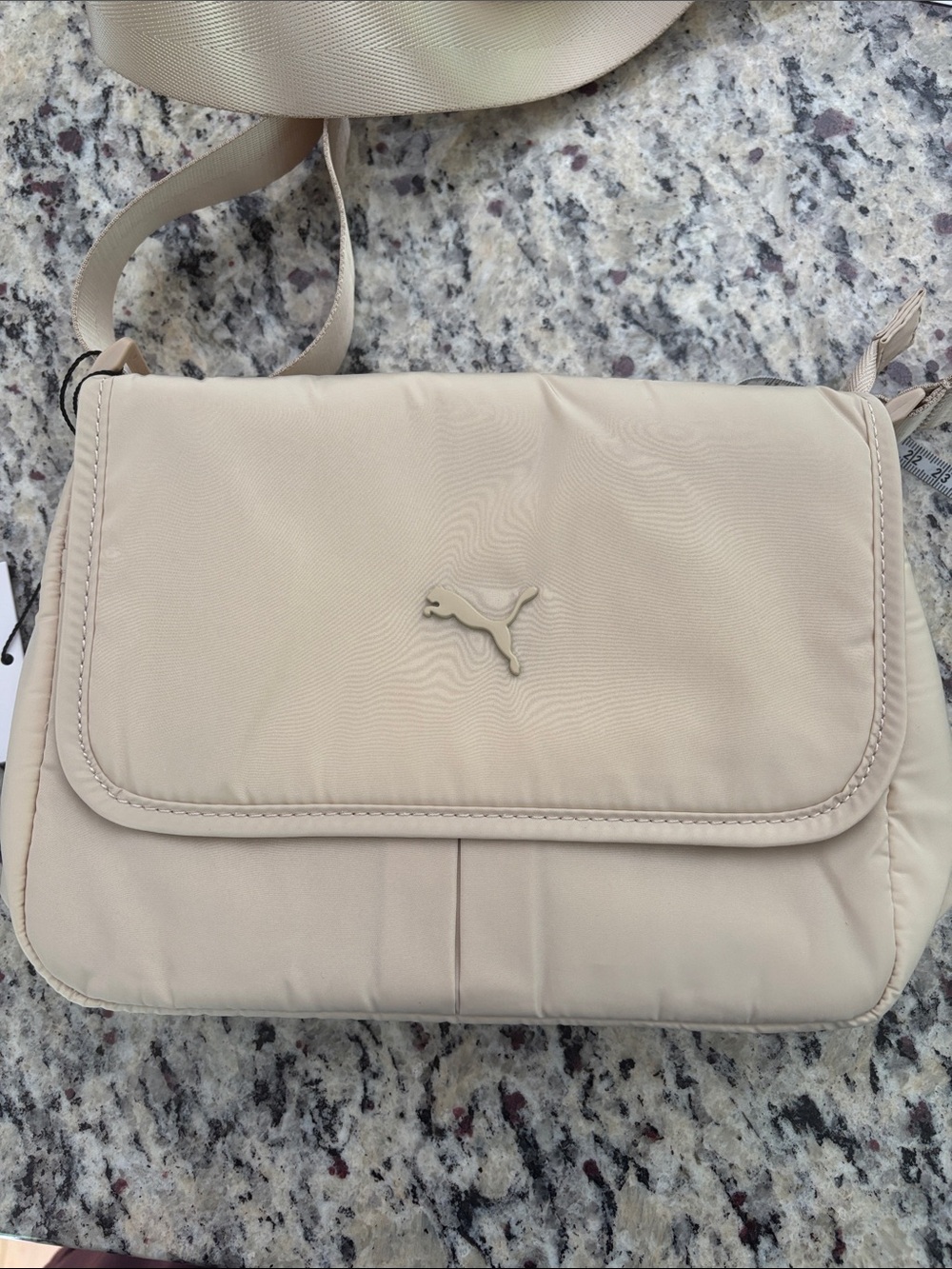 Puma Light Beige Nylon Crossbody Bag with Adjustable Strap